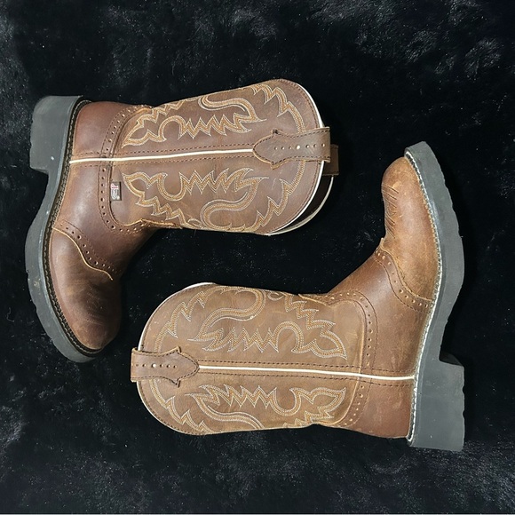 Justin Women’s 7.5B Brown Leather Roper Cowboy Boots – Western Classic - Picture 9 of 10